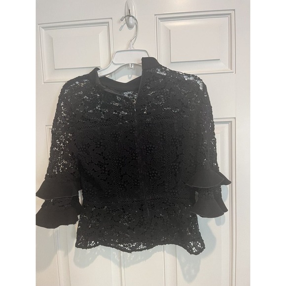 Rachel Zoe Womens Lace 3/4 Sleeve Size 2 Back Zip Blouse Black - Picture 10 of 11
